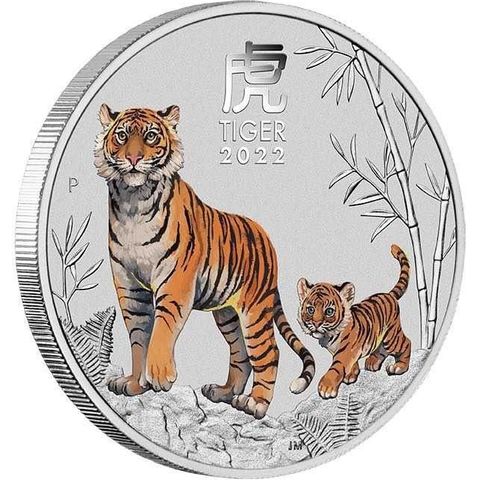 Australia 2022 Year Of The Tiger Lunar 3, 1 oz Farget 999 Sølv