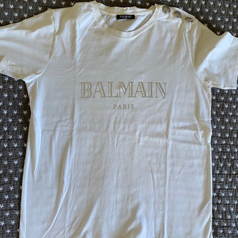 White eco-designed cotton T-shirt with gray Balmain logo print