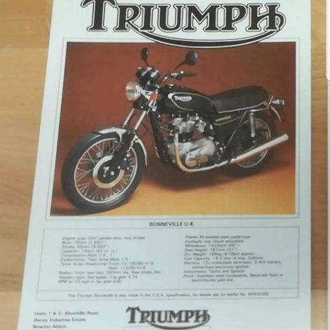Triumph Bonnevill brosjyre.