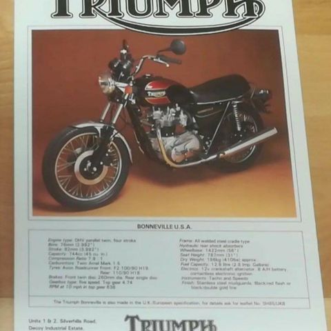 Triumph Bonnevill brosjyre. 