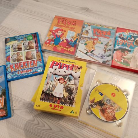 DVD til barn. Barnefilmer. Lotta, Pippi, knerten