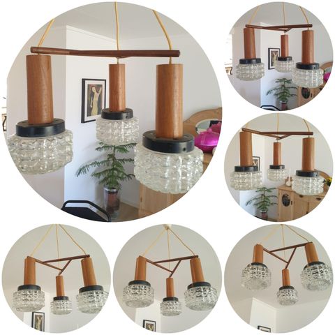 VINTAGE/RETRO TAKLAMPE "TEAK MED TRE LYSENHETER "