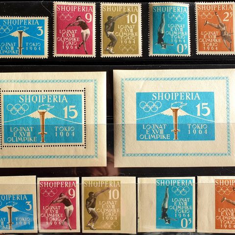 12 stk. inkl. Olympisk blokk - komplett uperforert + perforert sett. 1962 år OL