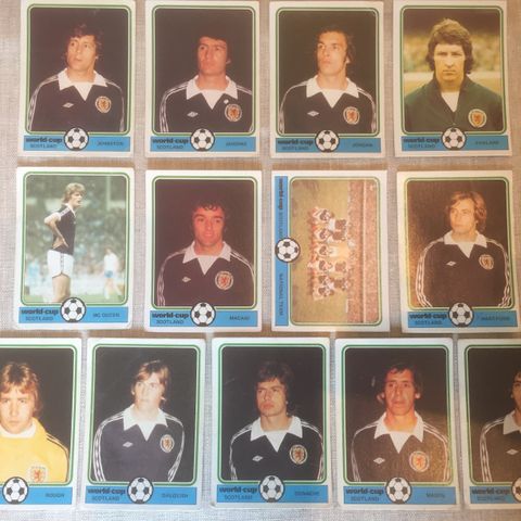 Skottland -  13 stk  Fotball VM 1978 Hanna's Monty Gum fotballkort inkl Dalglish