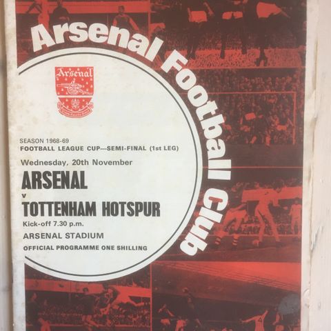 Ligacup semifinale 1968 Arsenal mot Tottenham fotballprogram