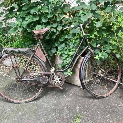 Vintage sykkel med nett og sykkelveske