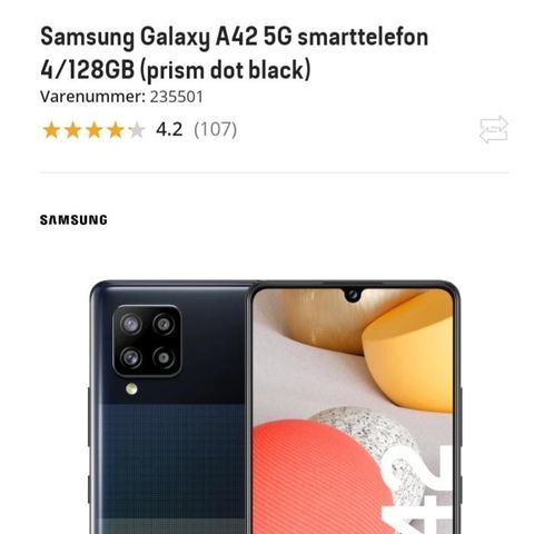 Samsung A42 5G telefoncover med plass til 4 kort + 1 og stativ for film.