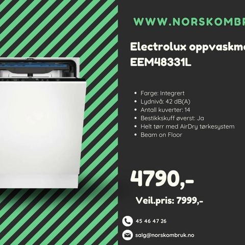 Electrolux oppvaskmaskin EEM48331L | 24 mnd garanti - www.norskombruk.no