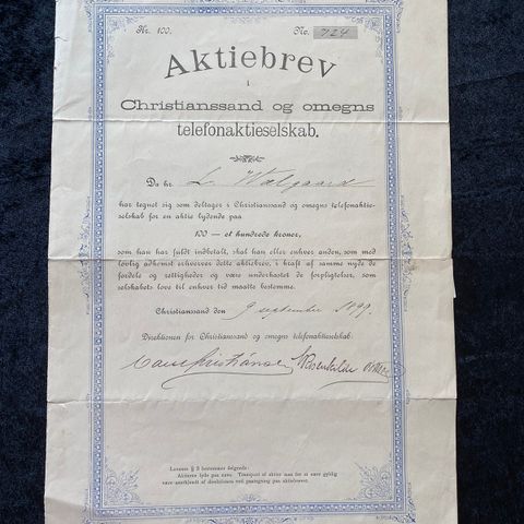 Aktiebrev fra 1899