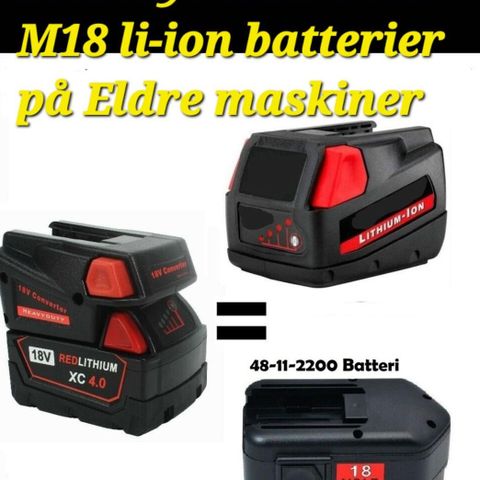 Bruk Milwaukee M18  batteri  => eldre 18V Milwaukee / AEG  /  ATLAS COPCO  / CP