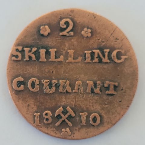 2 Skilling courant 1810  ( med store rosetter )