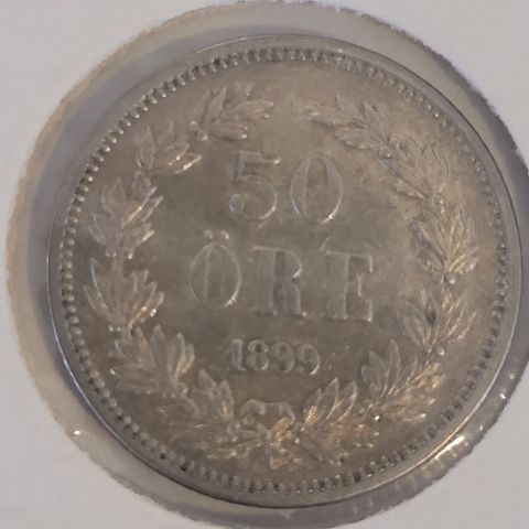 50 øre 1899 Sverige. Høy kvalitet på denne mynten