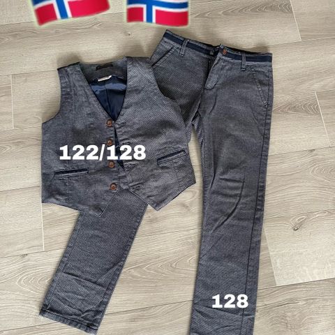 NameIt dressbukse og vest - 122/128 - blågrå