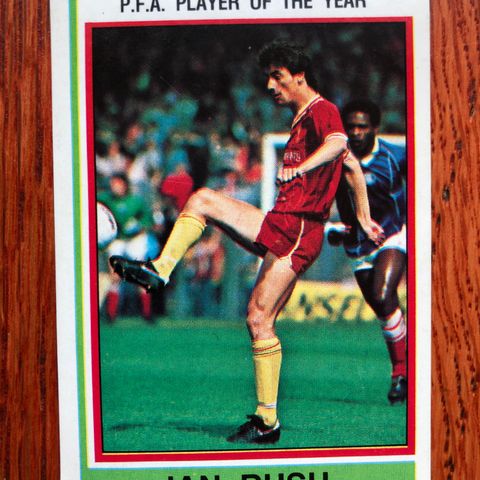 Panini 85 Ian Rush #1 Sjeldent Fotballkort ubrukt sticker Liverpool FC 1985