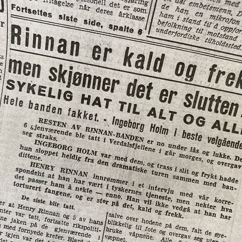 Kopier fra Adresseavisen 16.05.1945: Rinnans første intervju etter arrestasjonen