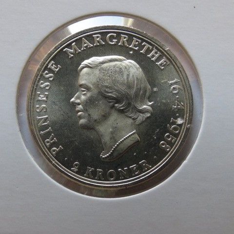 2 Kroner Danmark  Margrethes 18 årsdag 1958