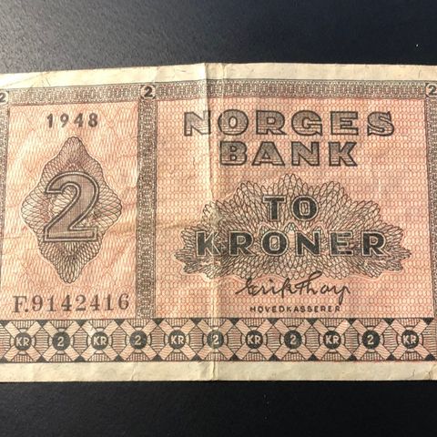 2 kr seddel 1948 serie F. ( 273 Q)