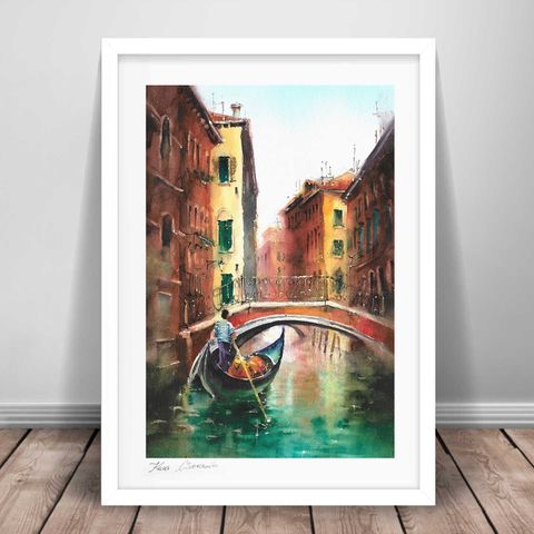 "Gondolier in Venice" Kunsttrykk / Plakat signert