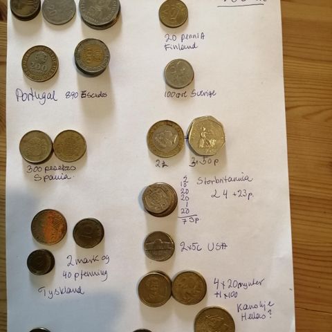 Norske og utenlandske mynter selges.