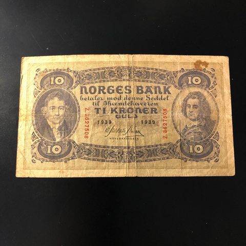 10 kr seddel 1939, serie Z (289 Q)