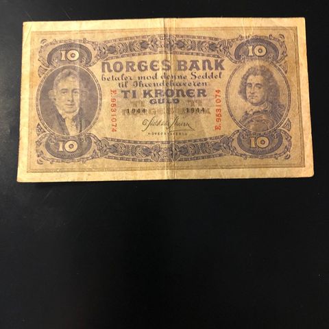 10 kr seddel 1944, serie E 1944. (294 Q)