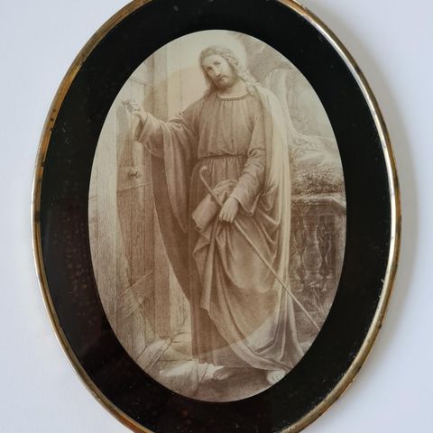 Antikt bilde av Jesus i messingramme
