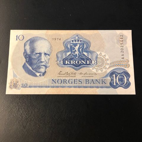 10 kr seddel 1974, serie AA  kv 0 ( 315 Q)