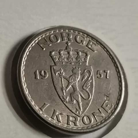 Norge 1 krone 1957 Haakon VII, glans