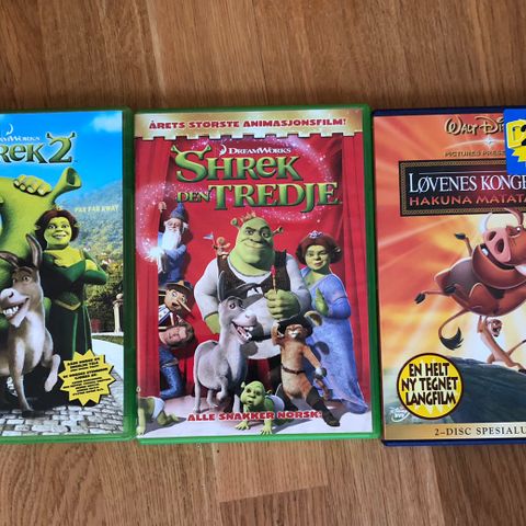 3x DVD Shrek 2 +3, Løvenes konge 3