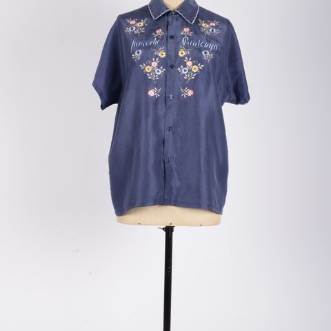Vintage skjorte med blomster 100 % silke L/XL