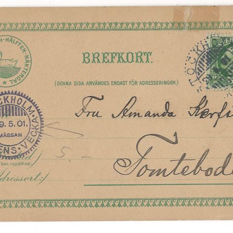 Brefkort Pressens vecka Stocholm 29.5.1901, sendes fraktfritt