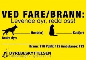 Klistremerke for å redde dyr ved fare/brann