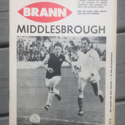 Brann mot Middlesbrough 1976 fotballprogram