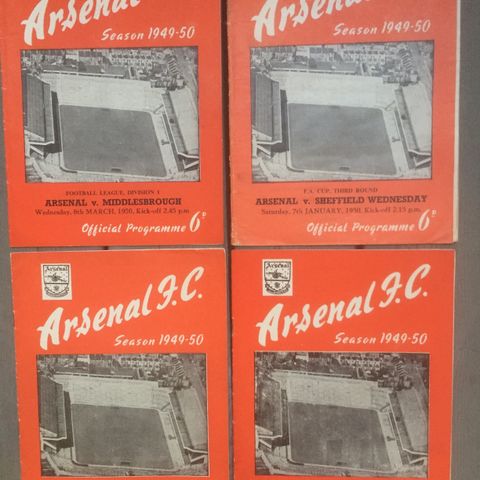Arsenal - 4 stk fotballprogrammer fra 1949/50!