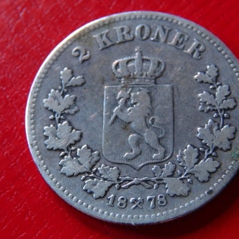 2 Kroner 1878 Oscar II Sølv