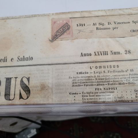 ITALIA. 1860 AVIS "Omnibus", svært sjelden med singel. 1/2 gr. til salgs