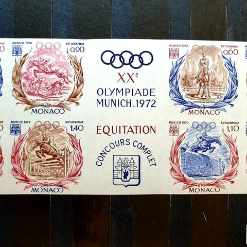 Monaco 1972 OL Munich Uperforert - Luksus 8 frimerker Ark