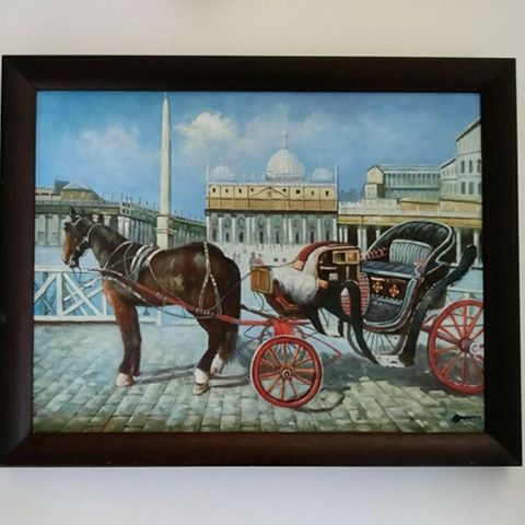 Hest og vogn. Sydlandsk maleri.