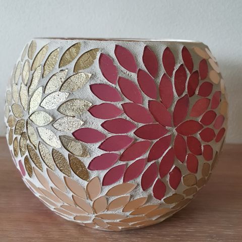 Lysglass mosaikk rosa / gull 18 x 14 cm