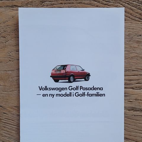 Brosjyre VW Golf Pasadena 1992