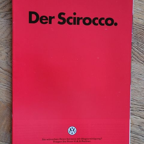 Brosjyre VW Scirocco II utgave 8/1985 og 1/1986