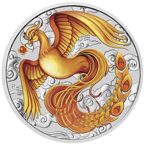2022 Australia 1 oz Sølv «Myths and Legends – Phoenix» Farget silver & Gold