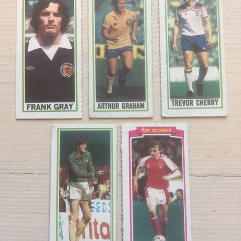 Leeds United - komplett sett 5 stk Topps 1981 fotballkort