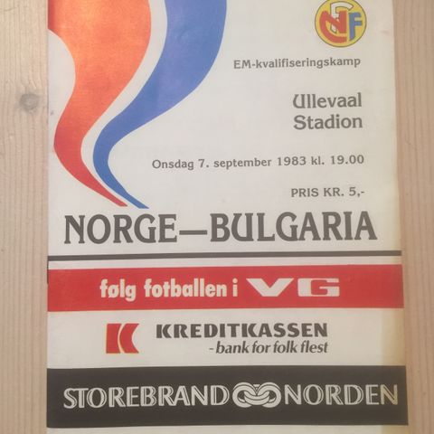 Norge mot Bulgaria fotballprogram fra 1983