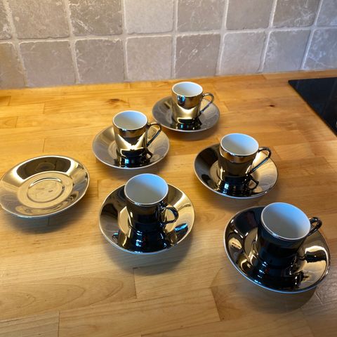 Flamant home interiors espresso service blank sølv 5 kopper 6 asjetter