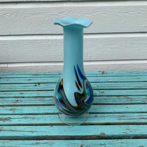 Retro - Vakker turkis vase i glass