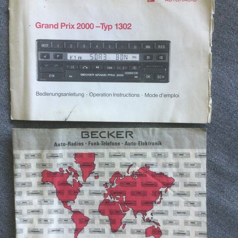Gammel Becker Grand Prix 2000 brukermanual og forhandlerliste