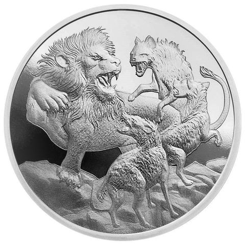 Niue 1 dollar, 2022 Lion vs. Hyenas 1 OZ Sølv