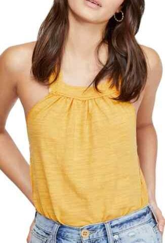 Free People Women's Yellow Square Neck Good For You Casual Tank Topp størrelse S