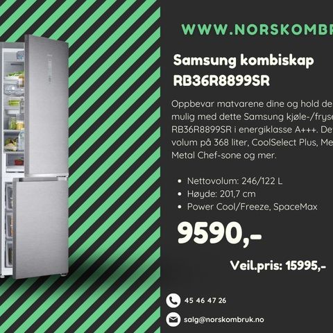Samsung kombiskap RB36R8899SR med 2 års garanti! www.norskombruk.no